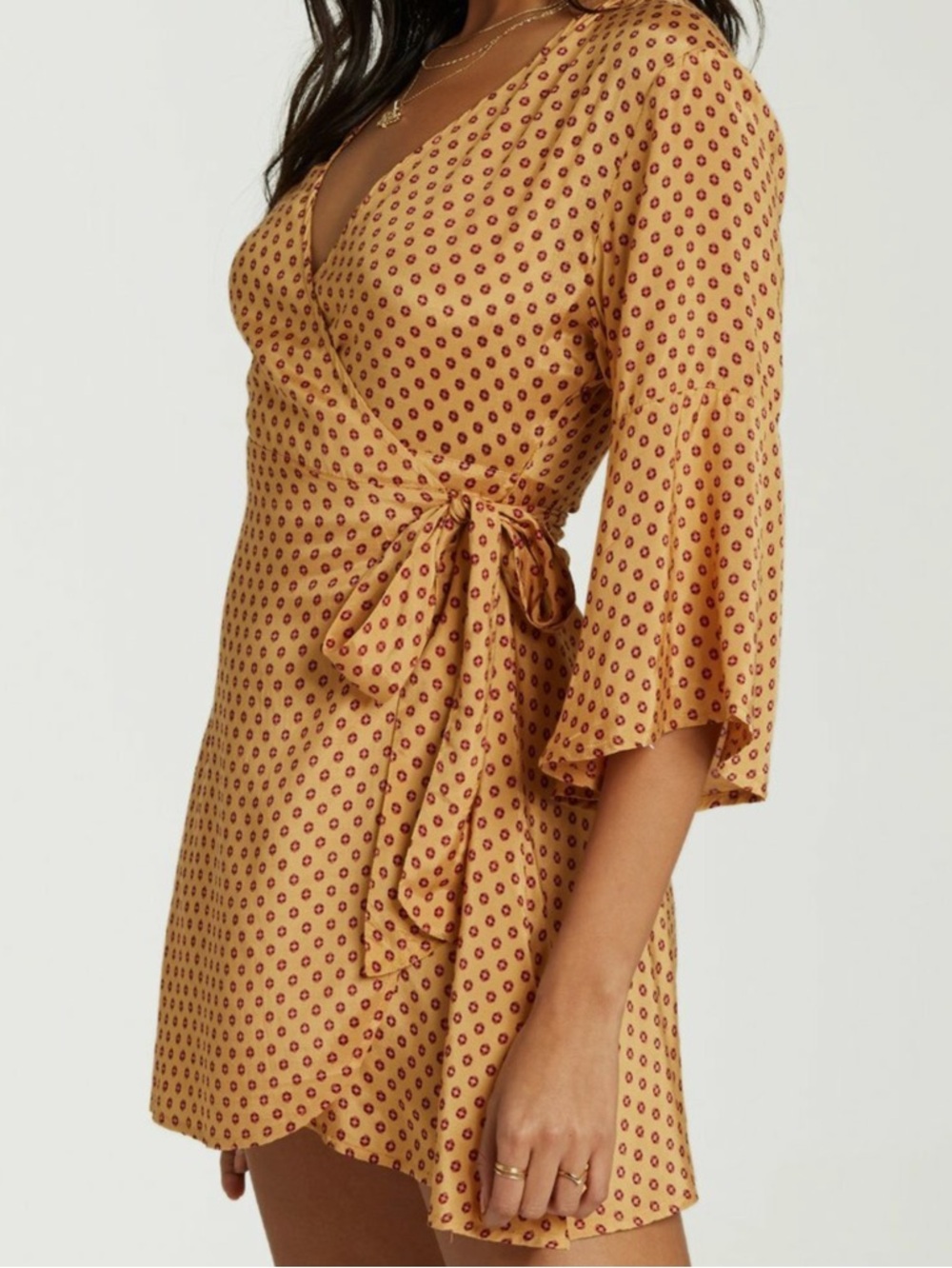NWT Billabong Gold Divine Day Wrap Mini Dress - Picture 2 of 7